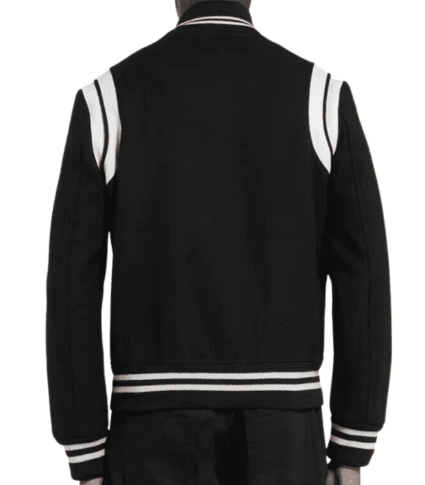 Wool Black Bomber Leather Jacket Baseball Letterman Varsity Jacket 