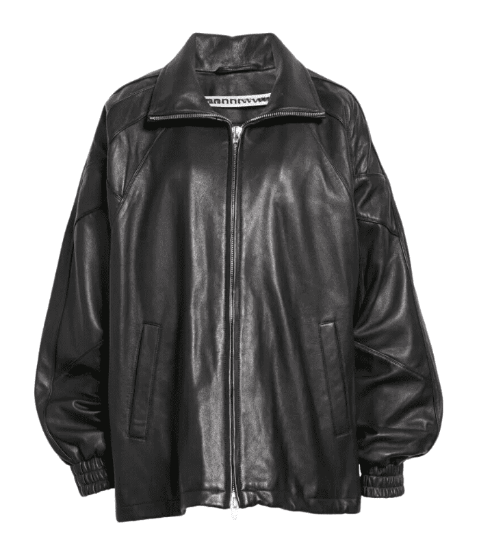 Women Oversize Black Bomber Leather Jacket