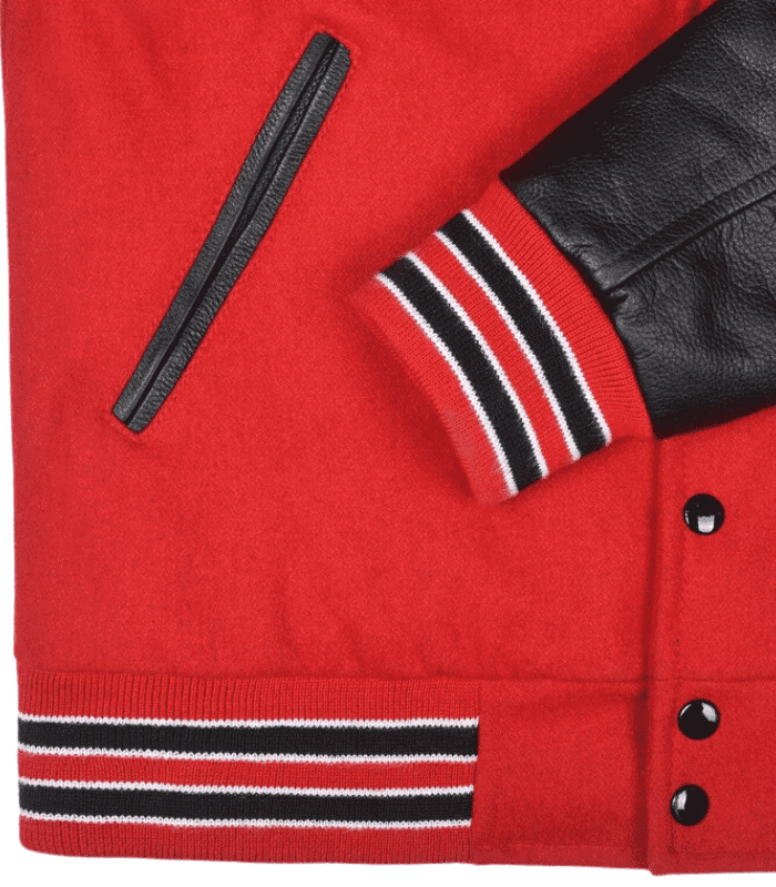 Men's Varsity Letterman Baseball Black and Red Bomber Jacket