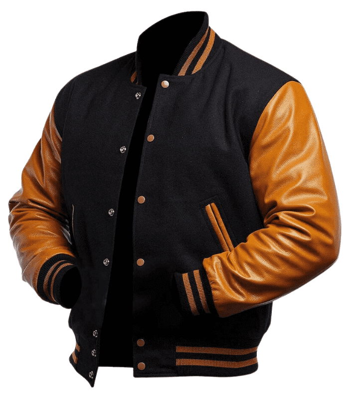 Varsity Letterman Baseball Wool Black Bomber Leather Jacket