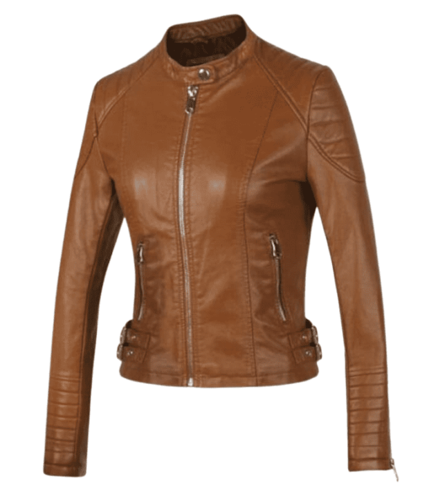 Brown Slim Fit Brown Leather Bomber Jacket