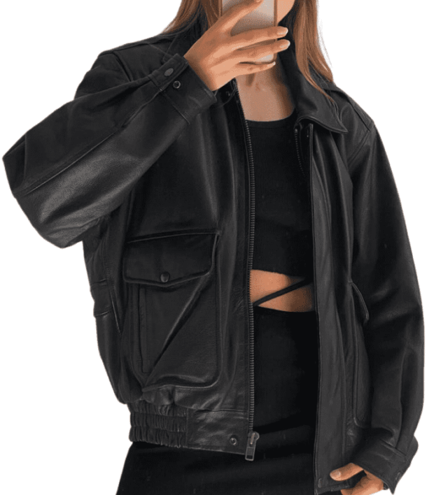 Oversize Genuine Black Leather Jacket