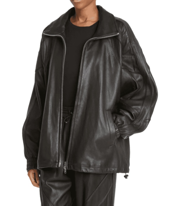 Womens Oversize Black Bomber Leather Jacket