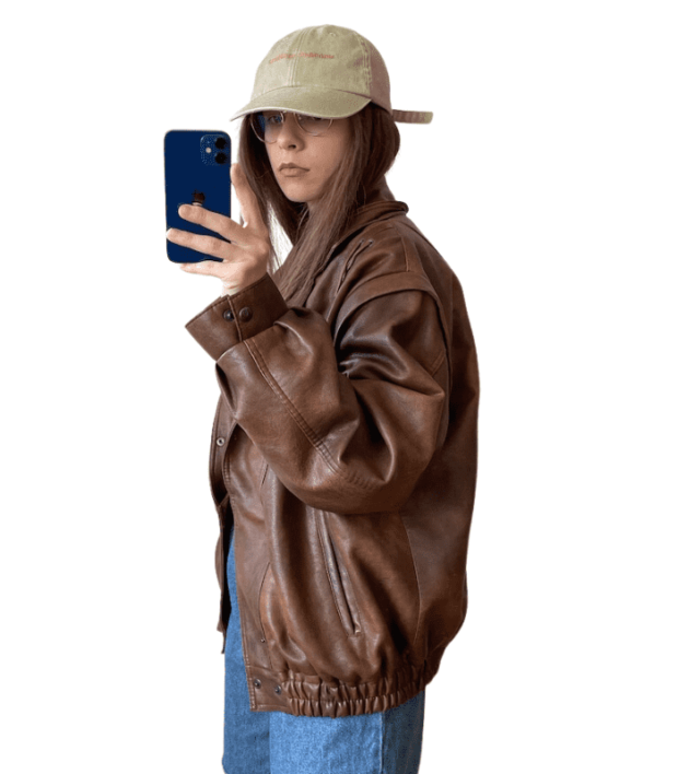 Womens Shawl Collar Oversize Brown Bomber Leather Jacket 1