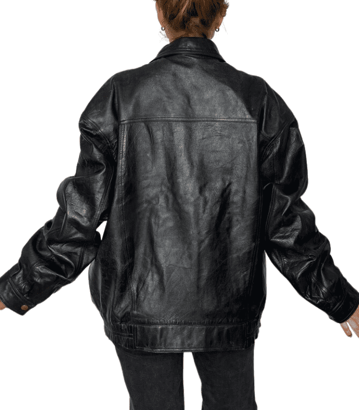 Y2K Oversize Black Leather Bomber Jacket